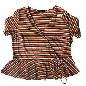 Forever 21 Women’s Short Sleeve V-neck Peplum Blouse size 3XL, Black Beige Red